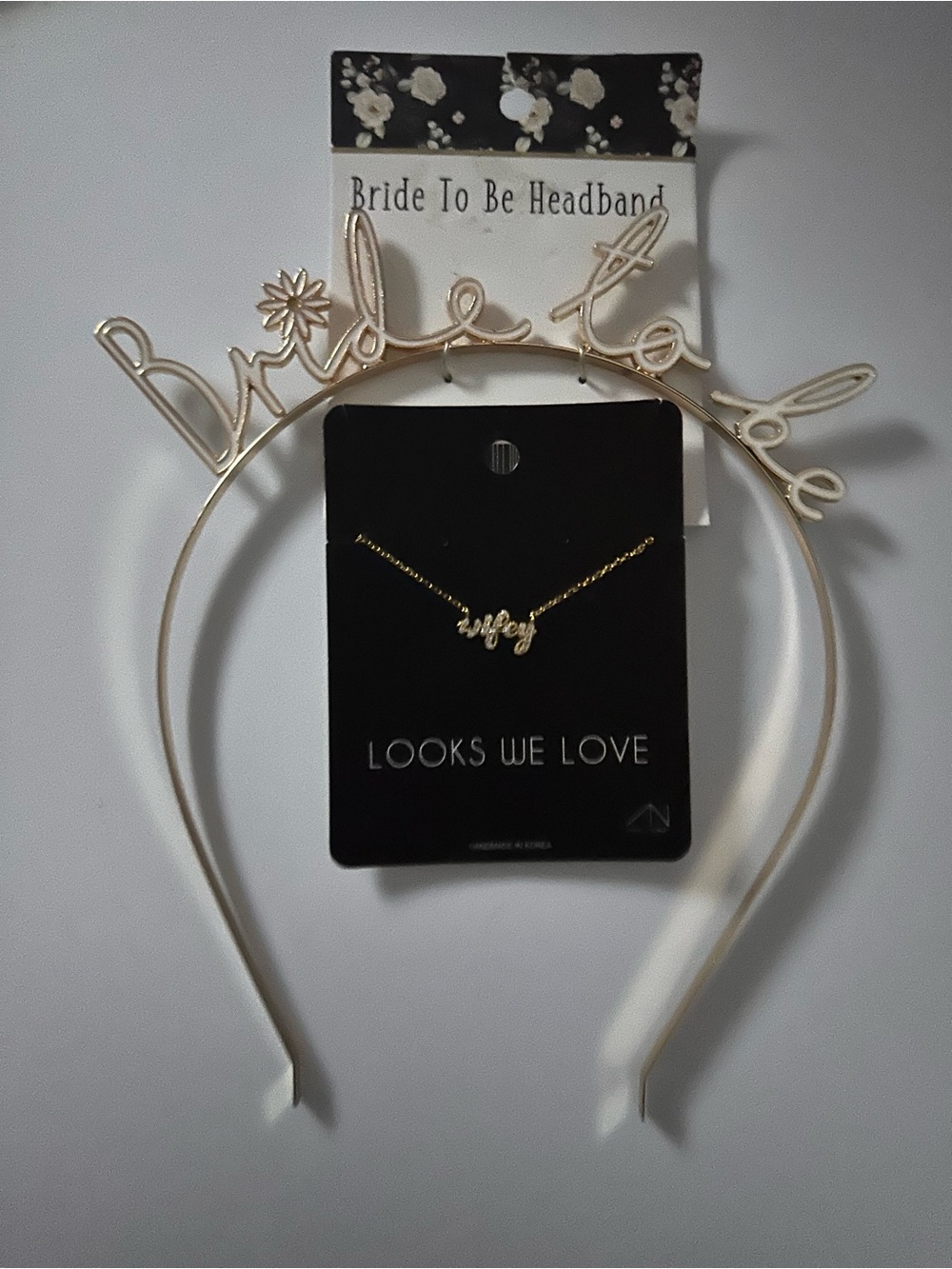 Bride To Be Headband and wifey necklace - Gold Bridal accessories
